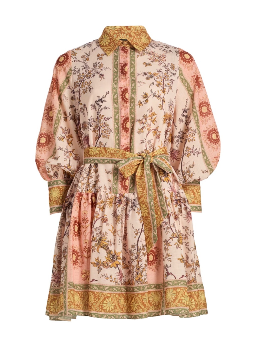 Kobi Halperin Bohemian Floral Tie Waist Mini Shirt Dress Pink XS